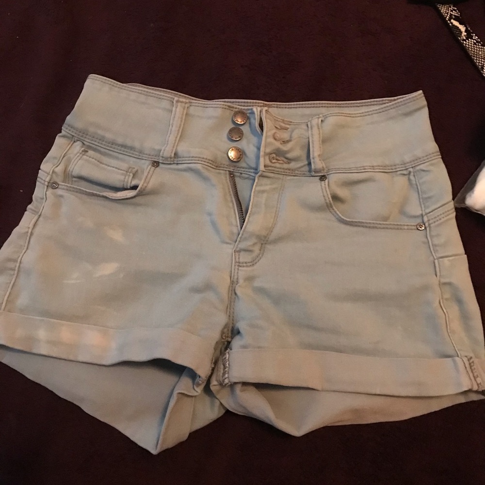 Butt, I Love You Wax Jean Shorts Light Blue